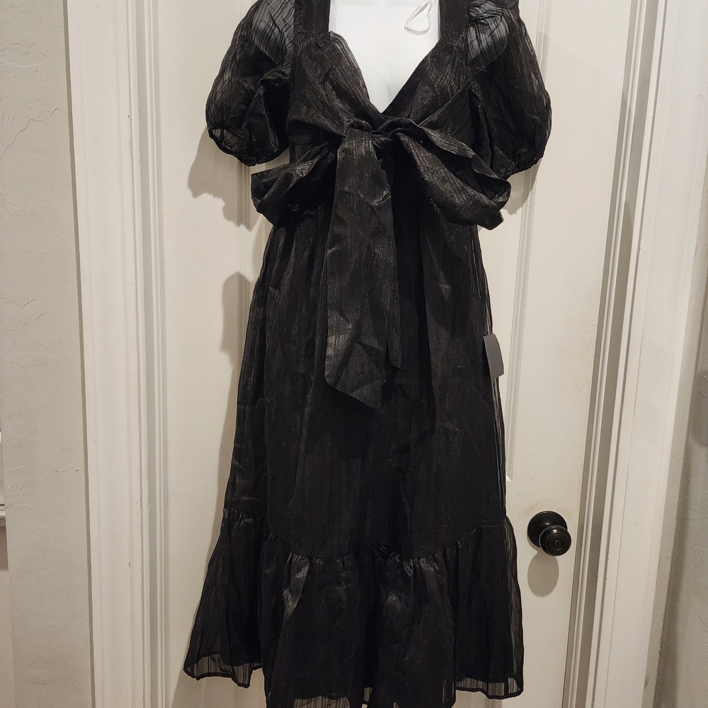 Lulu's Black Midi Dress with Bow Detail